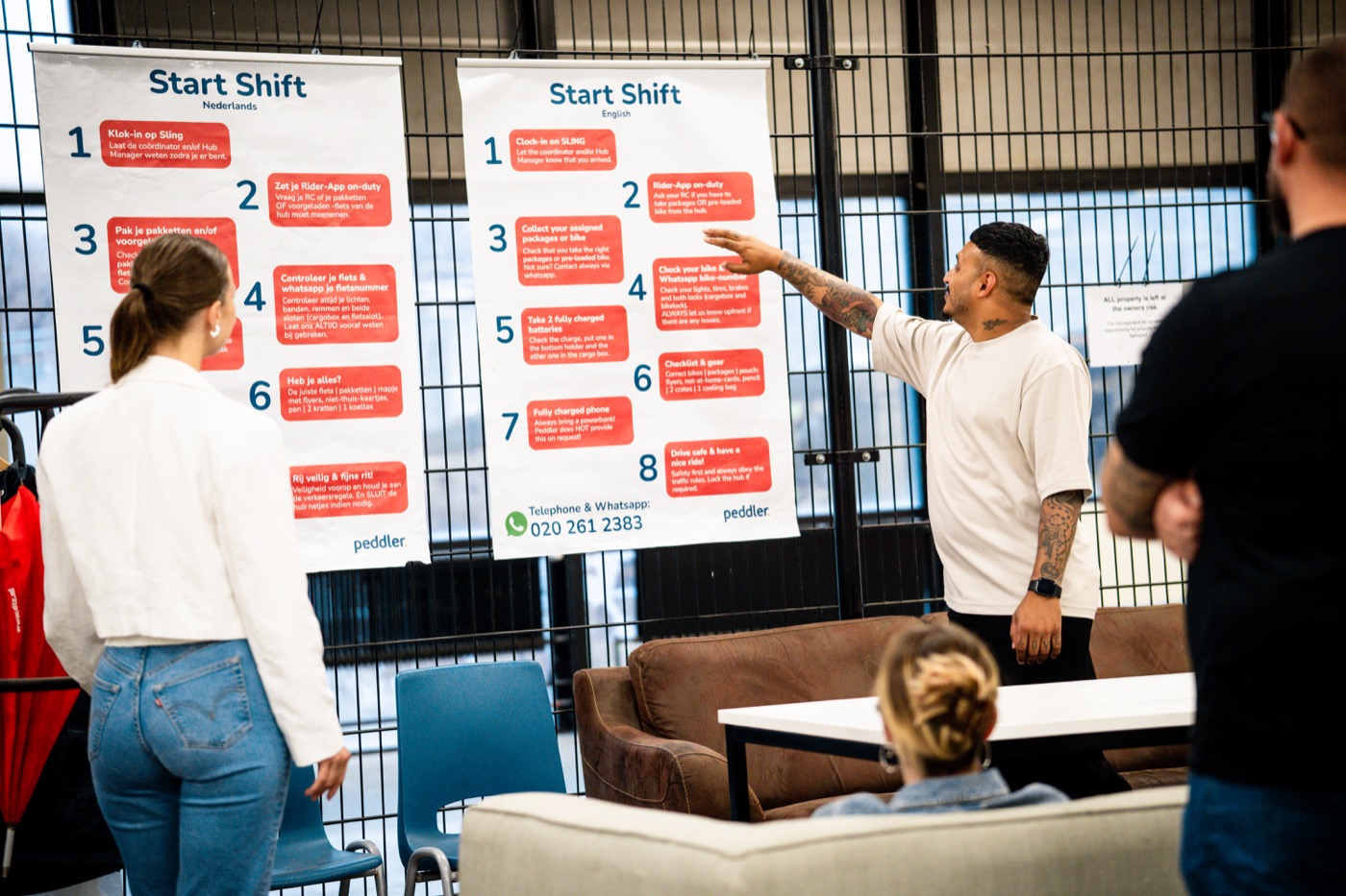 Peddler start-shift training in the hub